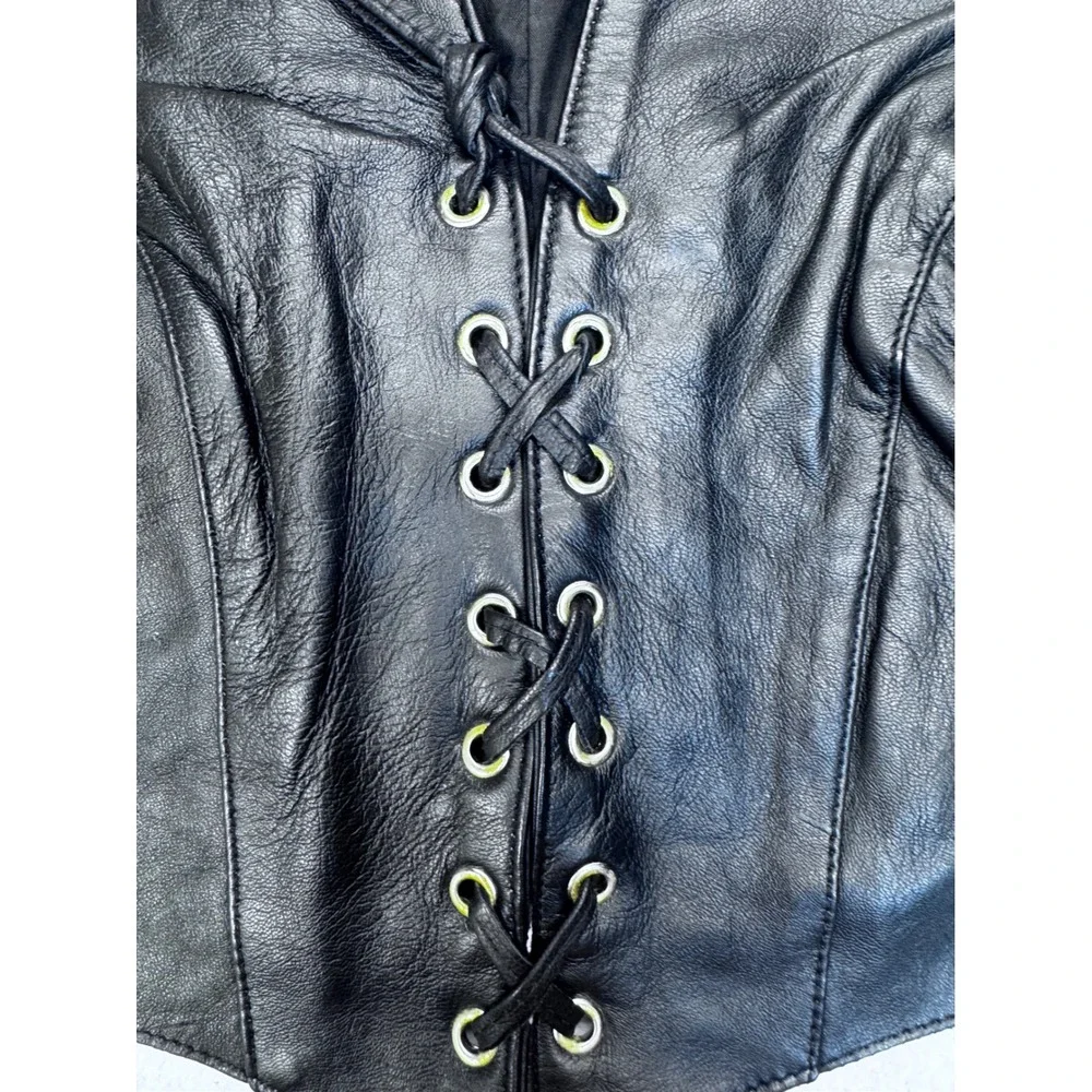 Hot Leathers Womens Black Leather Lace Up Biker Vest Cropped Motorcycle Large